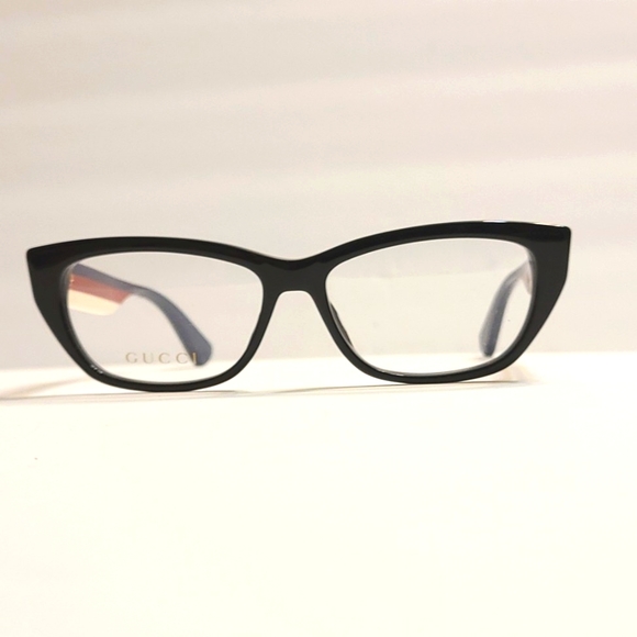 Authentic Gucci Black Blue Red Cream Stripe Logo Optical Frames - Picture 4 of 13